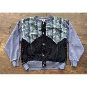 Vintage 1980s Jerzees Plaid Button Up Sweater Sweatshirt Size M
